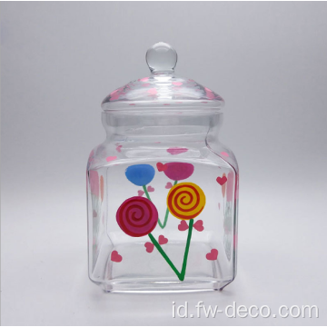 Glass Candy Jar Dengan Tutup dan Kotak Warna